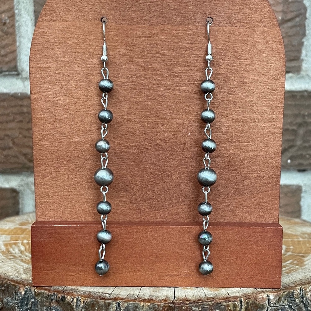 Navajo Style Pearl Spaced Bead Dangle Earrings
